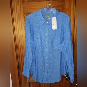 Lilly Pulitzer 100% Linen Sea View Button Front Shirt Beckon Blue XXL NWT